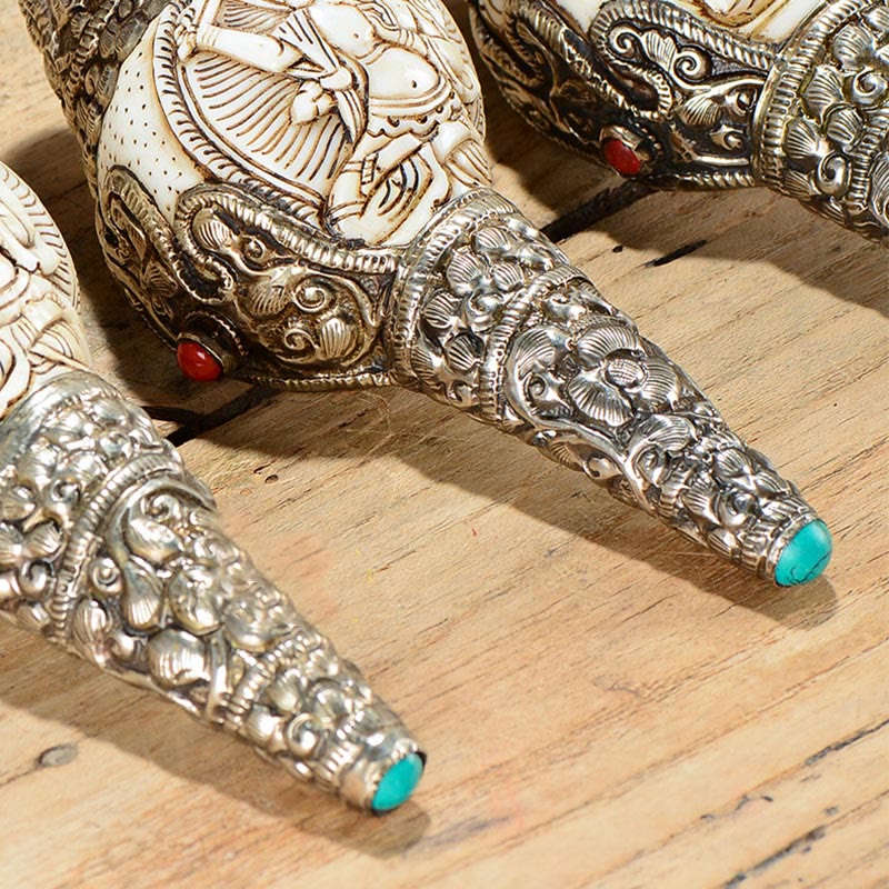 Tibetan Handmade Engraved Shankha mystic zen Conch Shell Wealth Positive Decoration