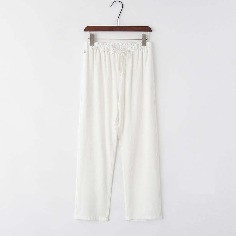 Spring Summer Solid Men's Drawstring Linen Pants With Pockets