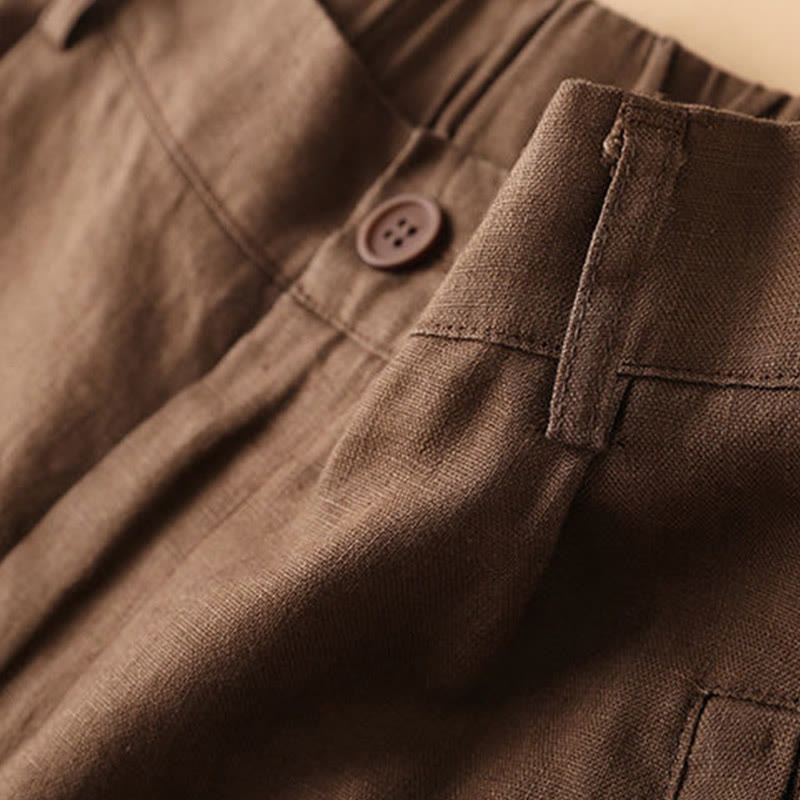 Plain Color Button Zipper Cotton Women's Shorts With Pockets
