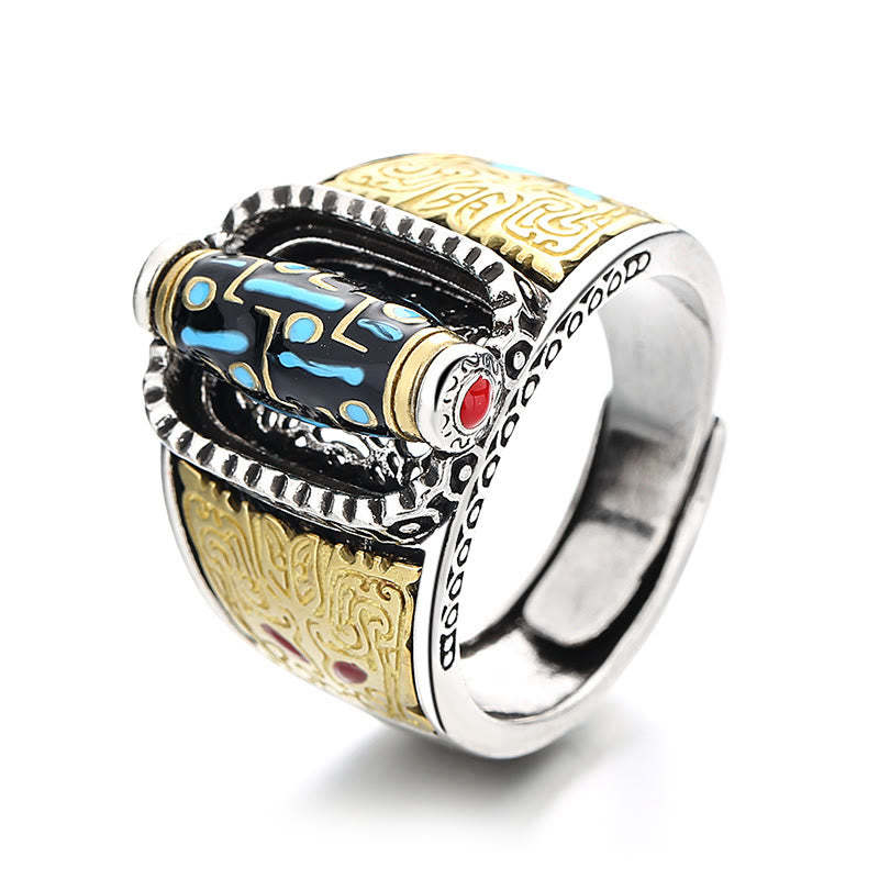 Tibetan Nine-Eye Dzi Bead Wealth Blessings Rotatable Ring