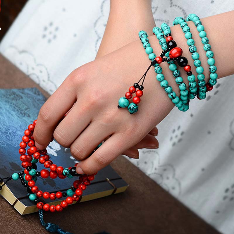 Turquoise Black Onyx Red Turquoise Bead Protection Bracelet