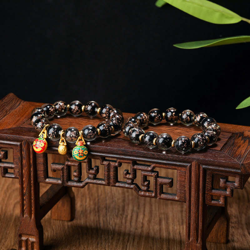 Gold Swallowing Beast Family Charm Luminous Fluorescent Liuli Glass Bead Success Bracelet