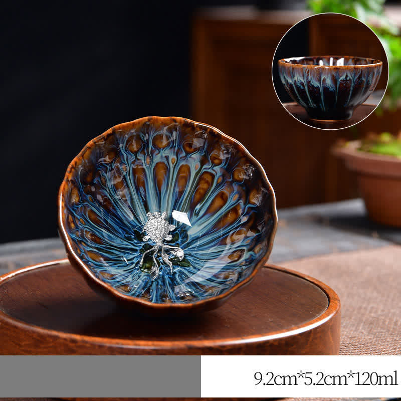 Lotus Peacock Dragon Phoenix Koi Fish Ceramic Teacup Inlaid Tea Cups 120ml