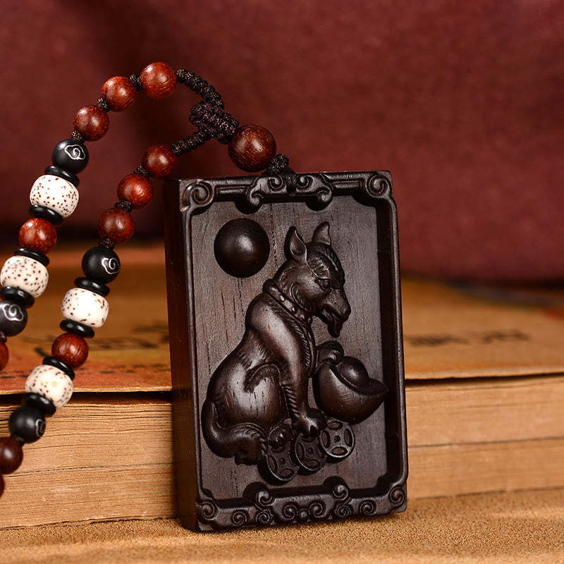 Chinese Zodiac Small Leaf Red Sandalwood Calm Necklace Pendant