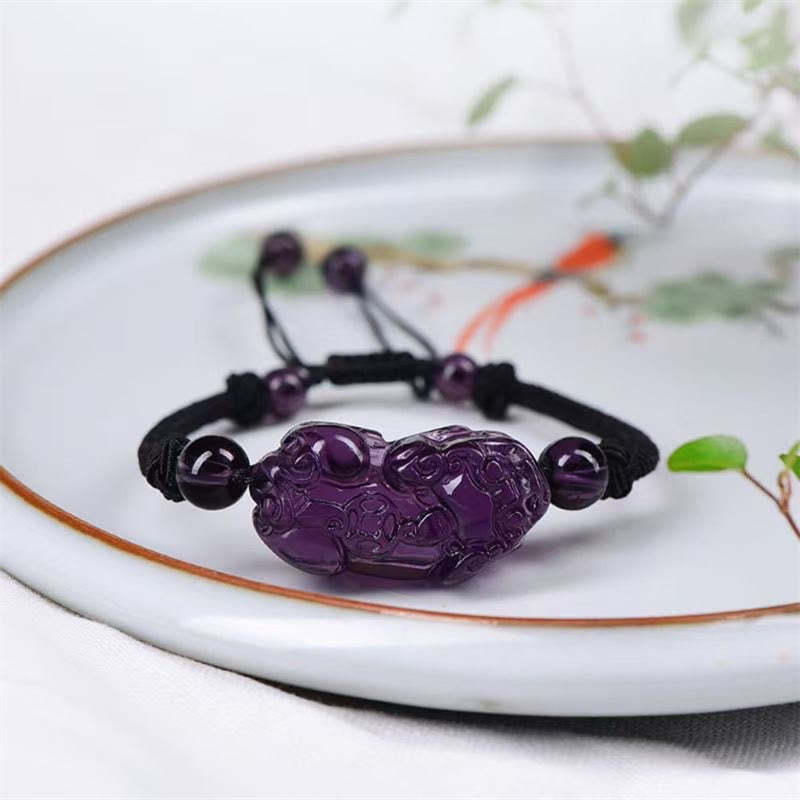 Natural Obsidian Amethyst Citrine PiXiu Cooper Coin Wealth Bracelet