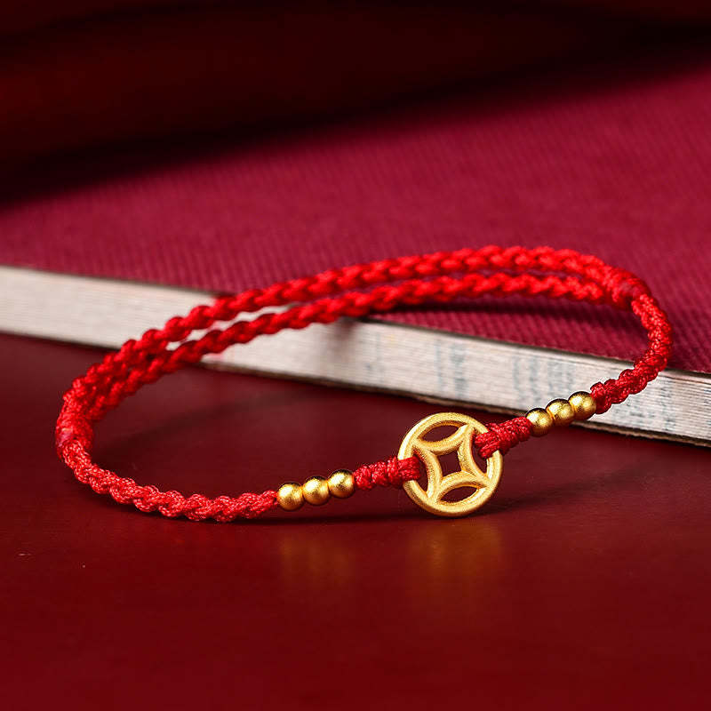 Copper Coin Strength Braided String Bracelet Anklet