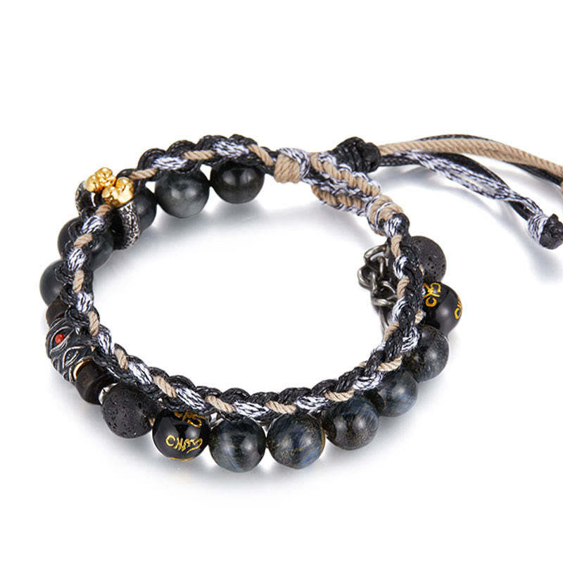 925 Sterling Silver Lava Rock Eagle's Eye Stone Lucky Beads Handmade Healing Bracelet