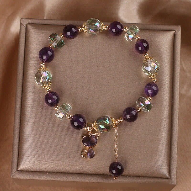 Amethyst White Crystal Fox Meditation Bracelet