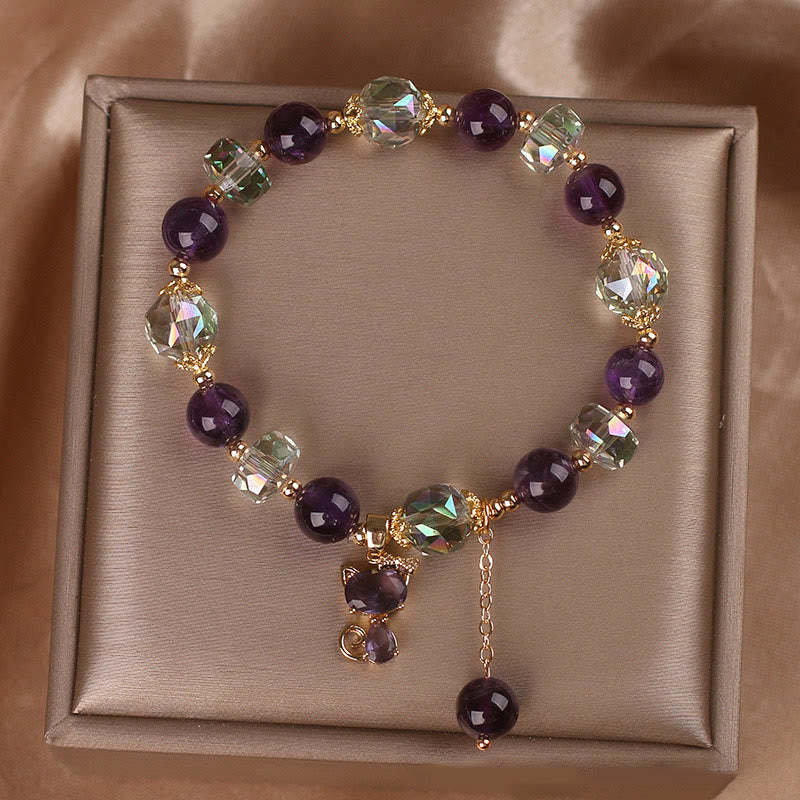 Amethyst White Crystal Fox Meditation Bracelet