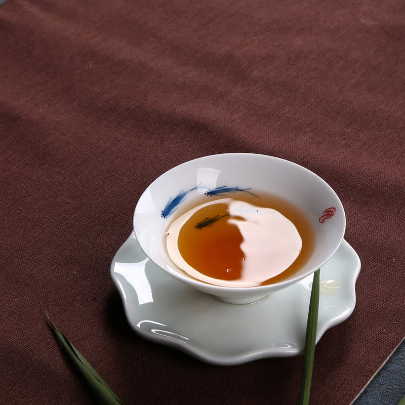 Jingdezhen Blue and White Porcelain Koi Fish Ceramic Teacup Kung Fu Tea Cups