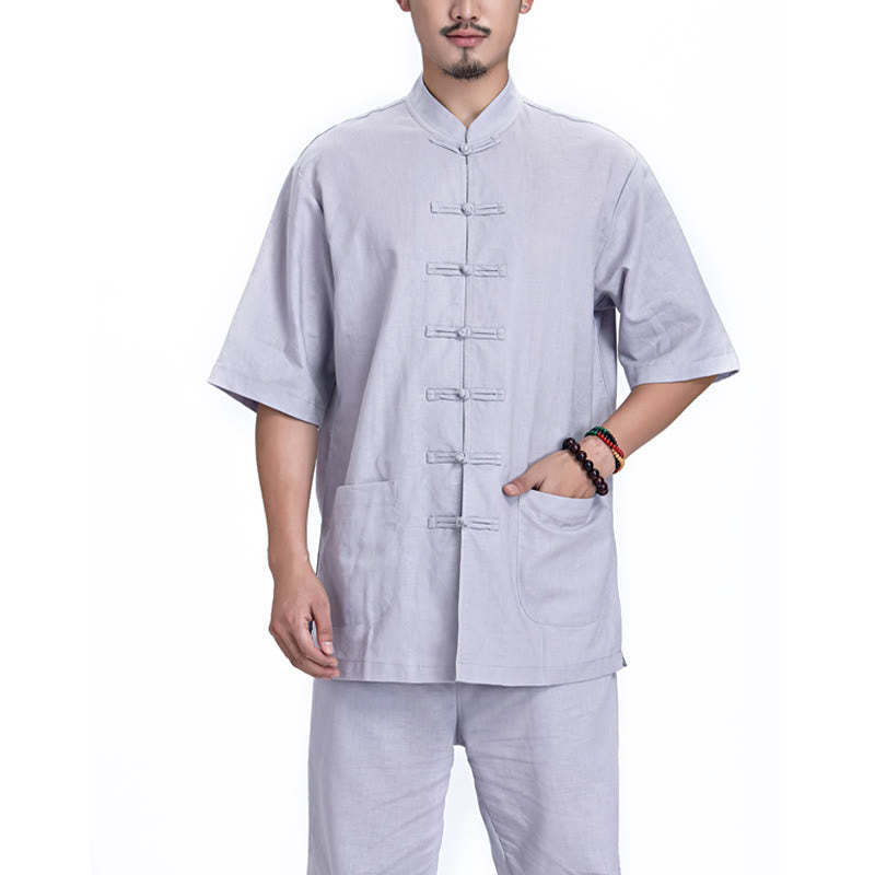 Chinese Frog Button Design Meditation Prayer Cotton Linen Spiritual Zen Practice Yoga Clothing Men's Set