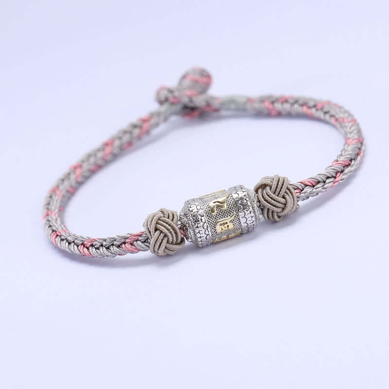 925 Sterling Silver Om Mani Padme Hum Prayer Wheel Luck Strength Red String Bracelet