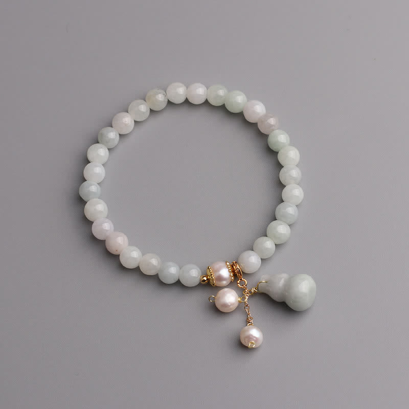 Natural Jade Pearl Gourd Prosperity Luck Bracelet