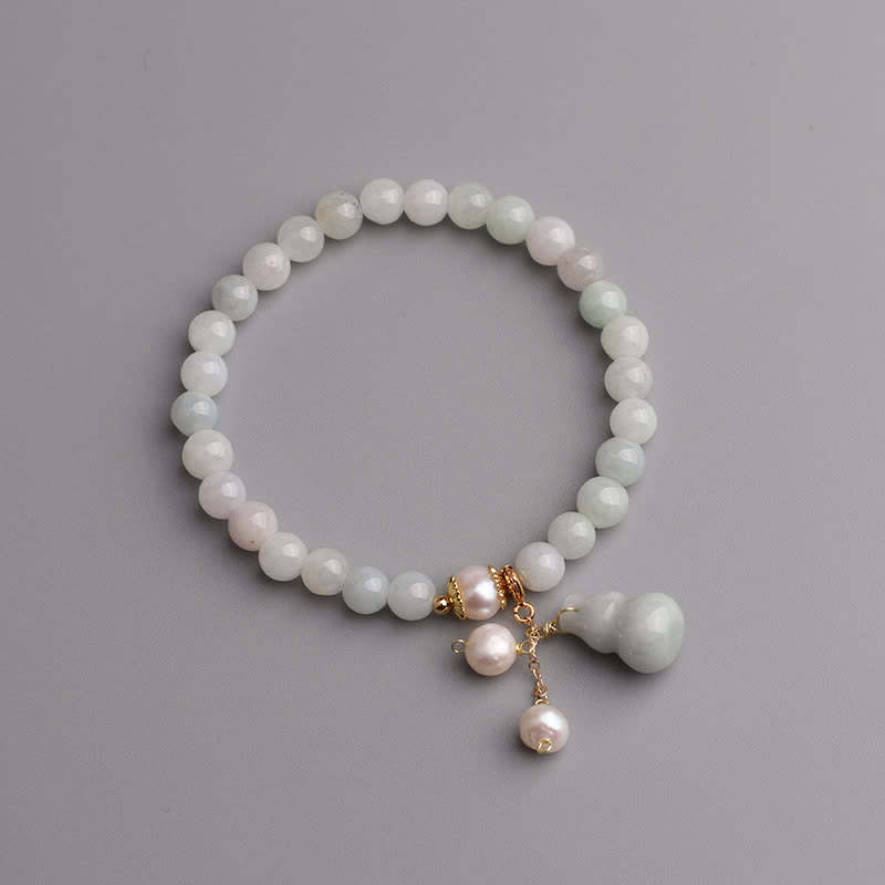Natural Jade Pearl Gourd Prosperity Luck Bracelet