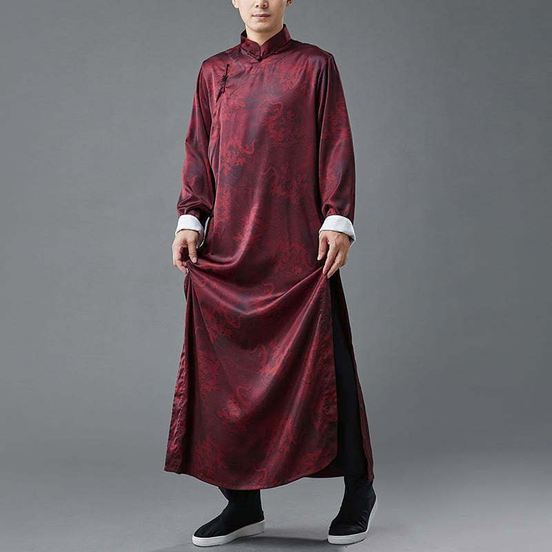 Vintage Chinese Frog-Button Tang Suit Men's Dragon Cotton Robe