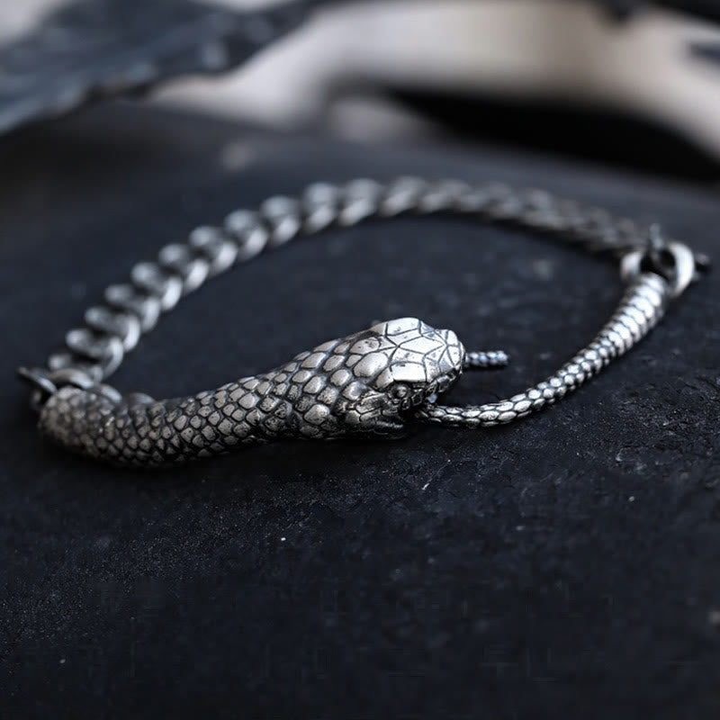 Sterling Silver Snake Shape Texture Year Of The Snake Blessing Bracelet