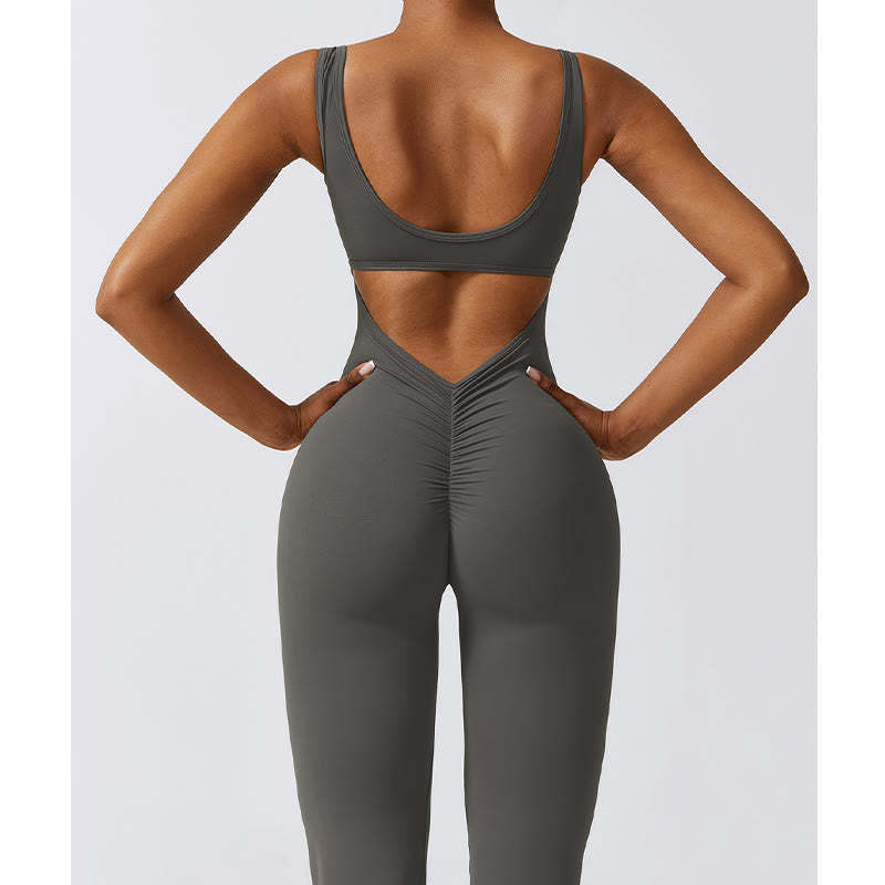 Women Workout Sleeveless Jumpsuit Flare Pants Sports Fitness Yoga Bodysuit