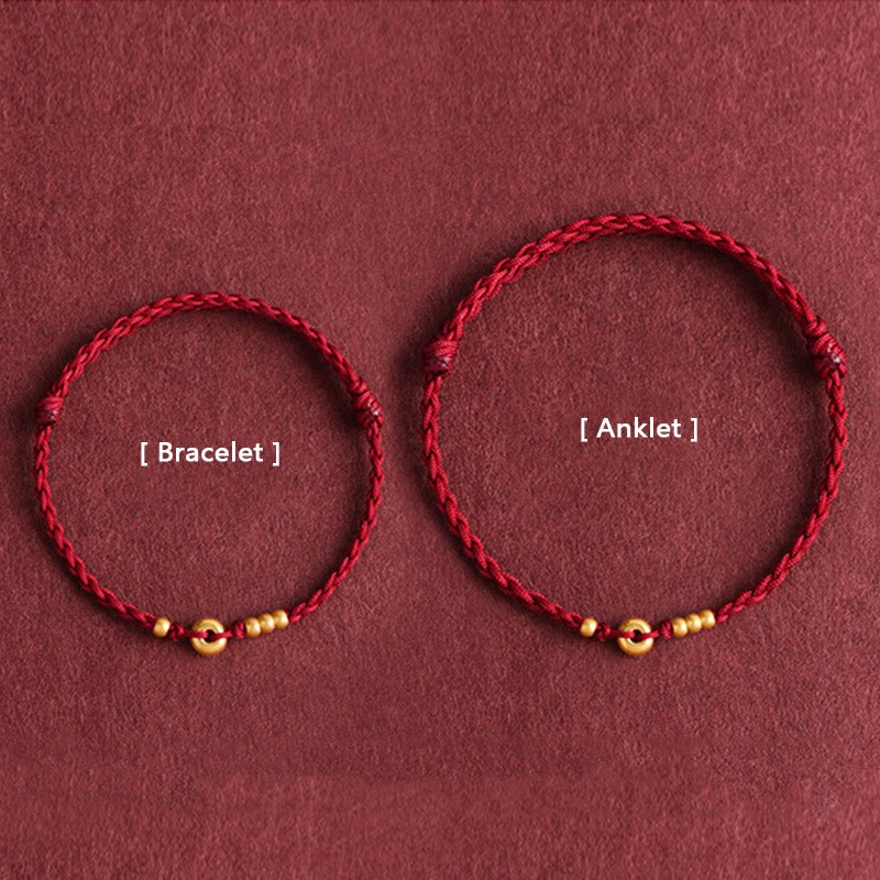 999 Gold Small Peace Buckle Design Handmade Luck?Braided Rope Bracelet Anklet