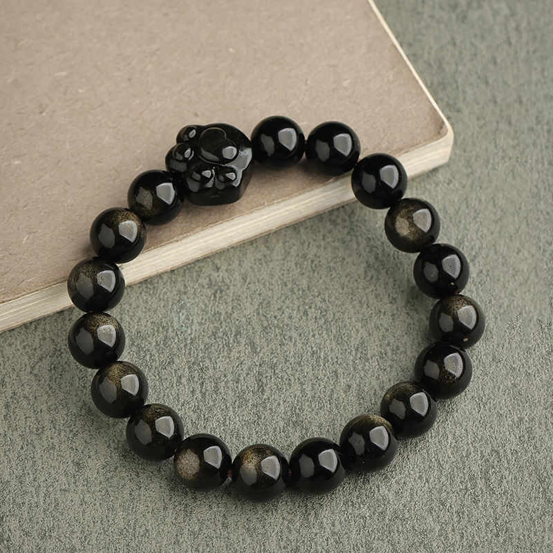 Gold Sheen Obsidian Silver Sheen Obsidian Lovely Paw Lucky Cat Protection Bracelet
