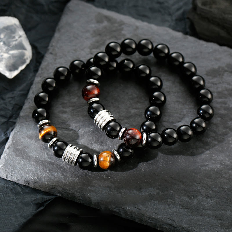 Natural Black Obsidian Tiger Eye Strength Fulfillment Bracelet