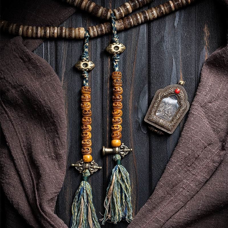 Tibetan 108 Mala Beads Yak Bone Dzi Bead The Lord of the Corpse Forest Strength Bracelet