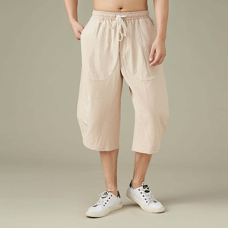 Casual Solid Color Men's Straight Leg Shorts With Pockets Leisure Cotton Men's Pants