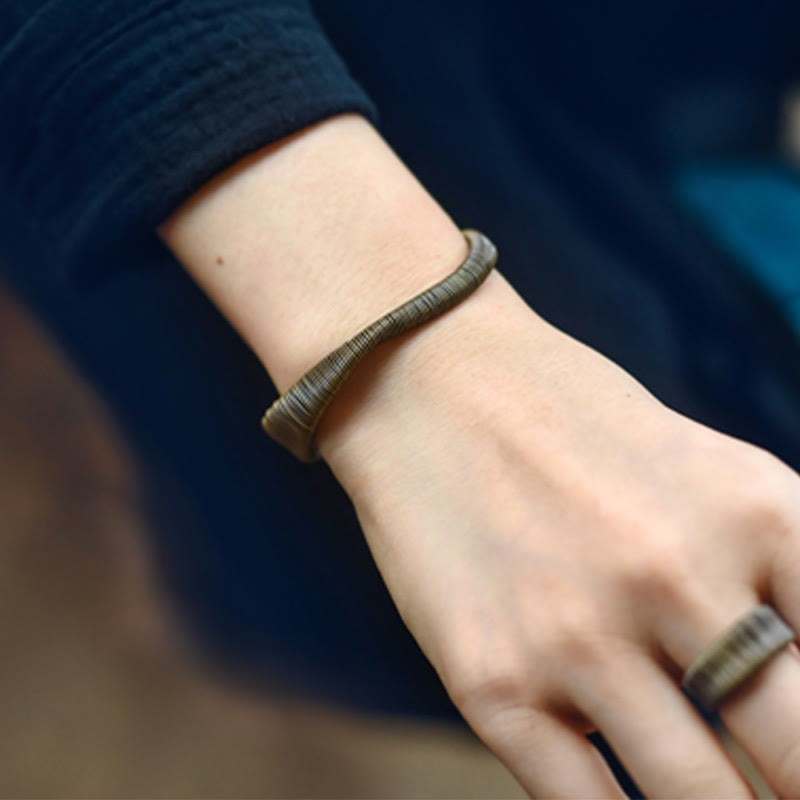 Simple Design Wrapped Copper Luck Wealth Adjustable Cuff Bracelet