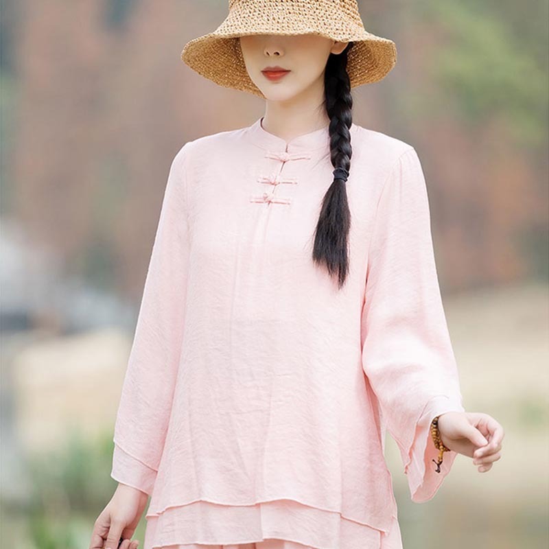 2Pcs Plain Design Top Pants Meditation Yoga Zen Tai Chi Cotton Linen Clothing Women's Set