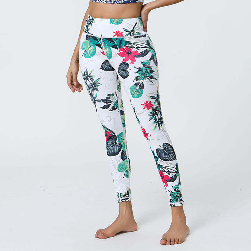Flowers Leaves Dandelions Pineapples Print Sports Fitness High Waist Leggings Women's Yoga Pants