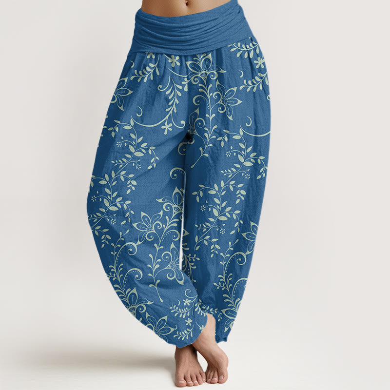 Casual Flowers Vine Design Women's Elastic Waist Harem Pants
