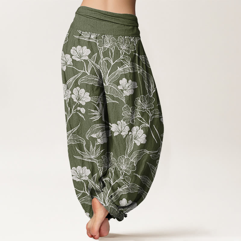 Casual Plum Blossom Leaves Women's Elastic Waist Harem Pants