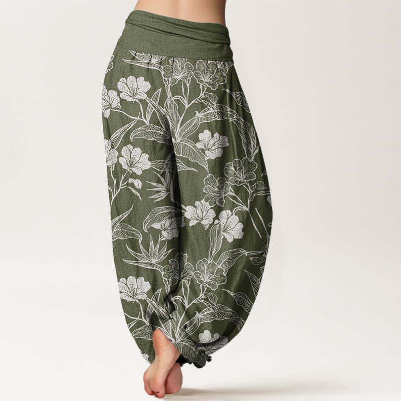 Casual Plum Blossom Leaves Women's Elastic Waist Harem Pants