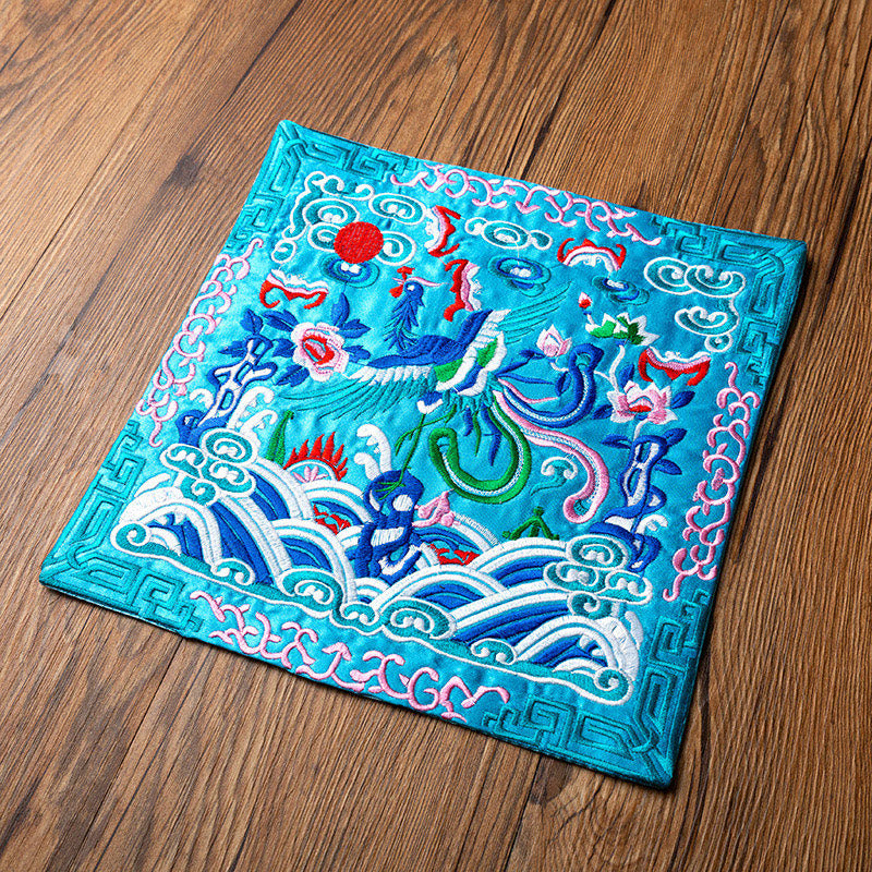 Phoenix Dragon Kirin Embroidery Cup Mat Pad Tea Cup Coaster Kung Fu Tea Mat