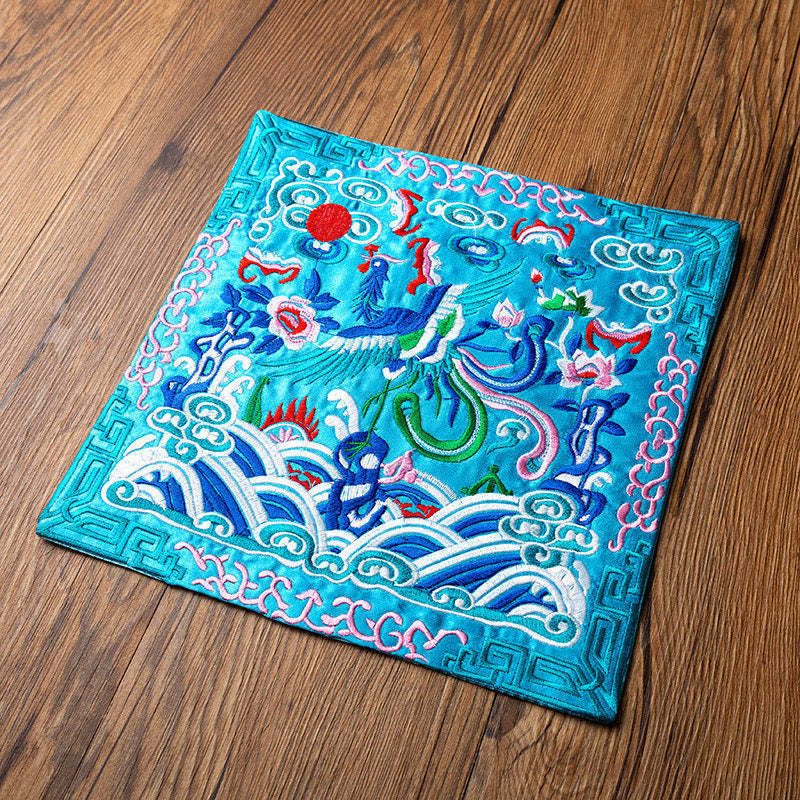 Phoenix Dragon Kirin Embroidery Cup Mat Pad Tea Cup Coaster Kung Fu Tea Mat