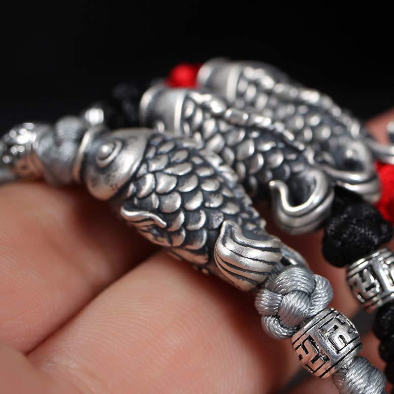 Silver Luck Koi Fish Braided String Bracelet