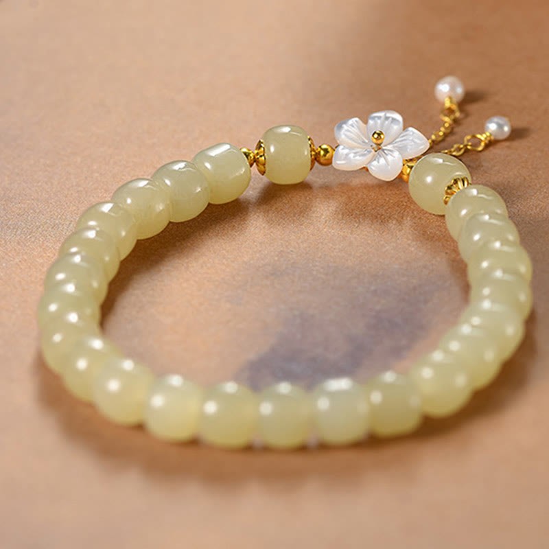 925 Sterling Silver Natural Hetian Jade Luck Flower Bracelet