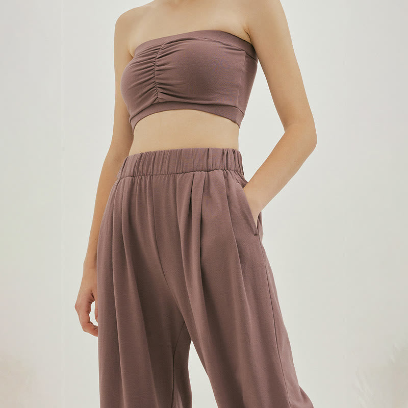 Casual Plain Breathable Loose Women's Leica Harem Pants With Pockets