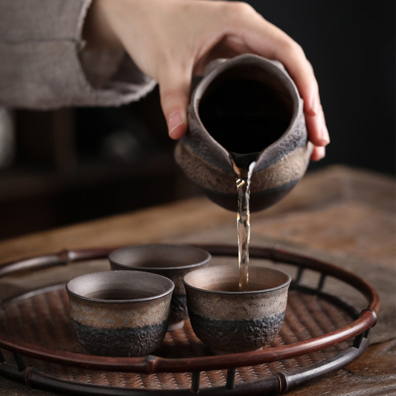 Simple Brown Striped Texture Ceramic Teacup Kung Fu Tea Cup Bowl
