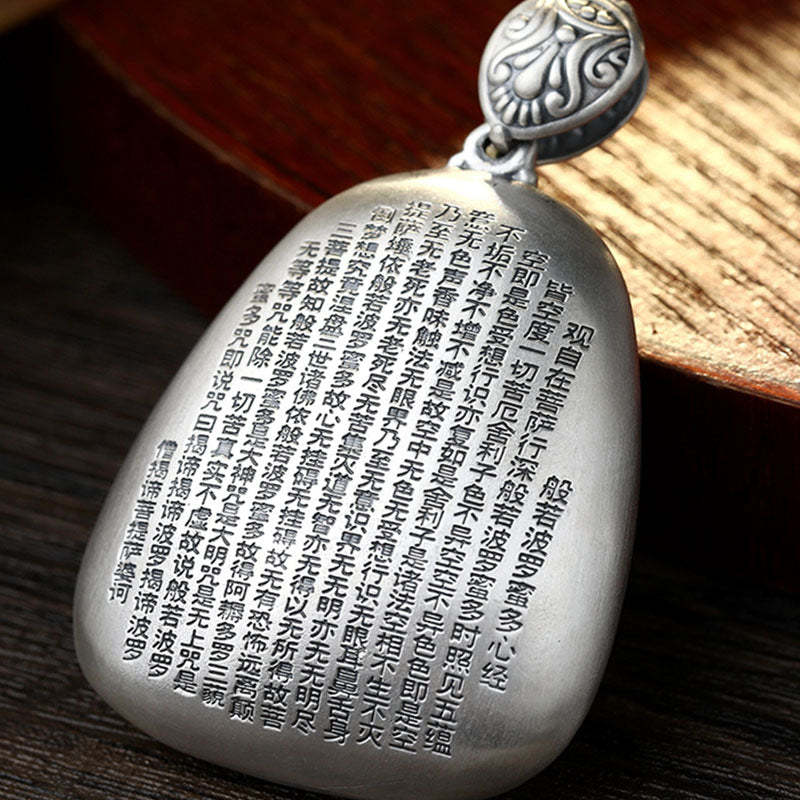 999 Sterling Silver Chinese Zodiac Natal mystic zen Heart Sutra Engraved Protection Necklace Pendant