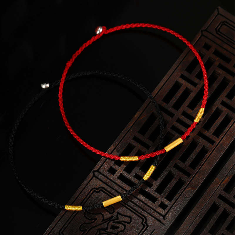 999 Gold Bead Handmade Four Thread Wishful Knots Braided Protection Bracelet