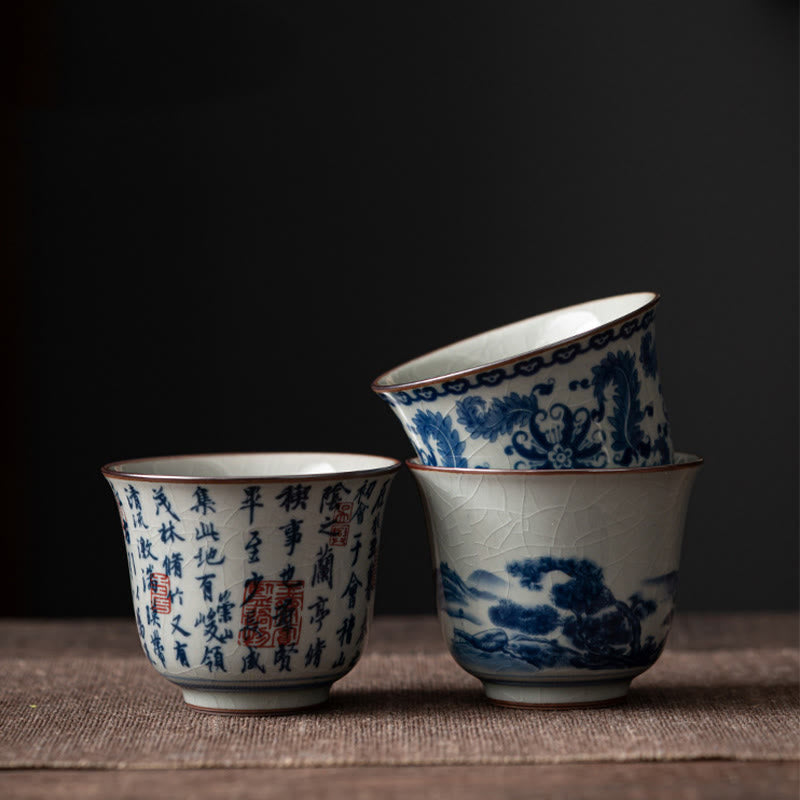 Mountain Landscape Lotus Orchid Pavilion Gathering Ceramic Teacup Kung Fu Tea Cup