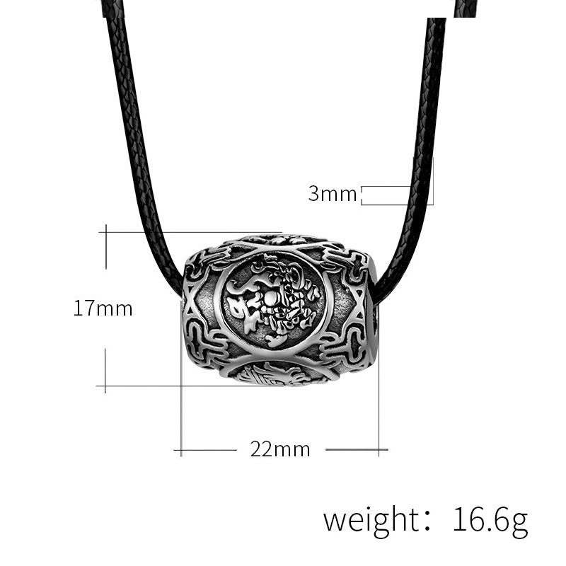 Tibetan Om Mani Padme Hum Four Mythical Beasts Titanium Steel Wisdom Necklace Pendant