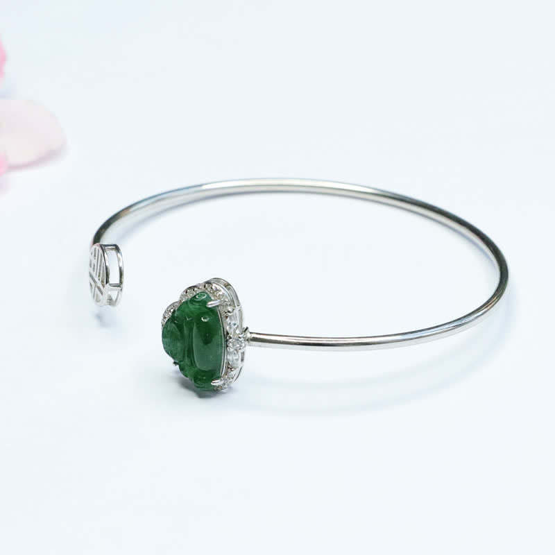 925 Sterling Silver Laughing mystic zen Jade Luck Bracelet Bangle