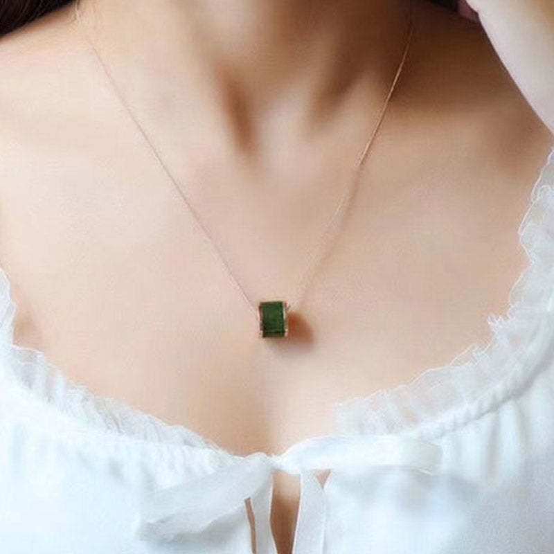 Round Cyan Jade Luck Necklace Pendant