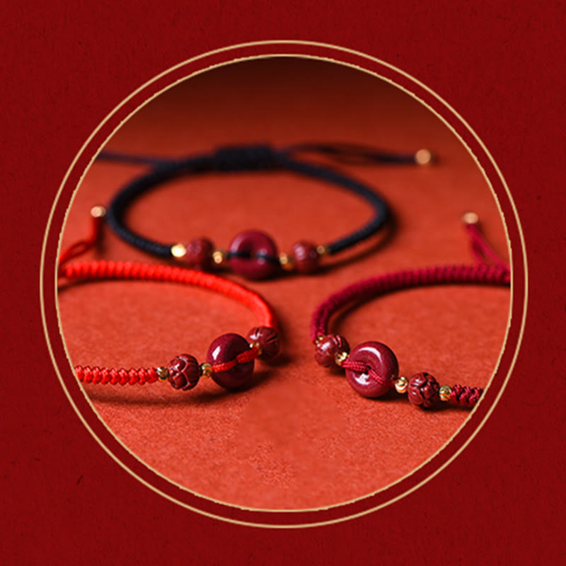 Handmade Cinnabar Peace Buckle Lotus Calm Blessing Braided Rope Bracelet
