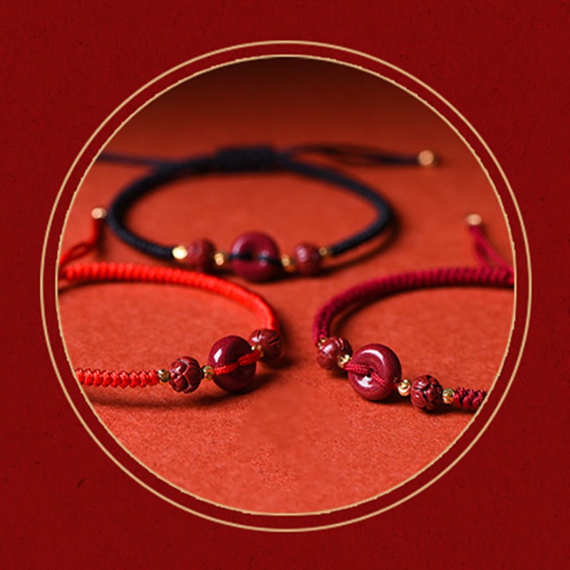 Handmade Cinnabar Peace Buckle Lotus Calm Blessing Braided Rope Bracelet