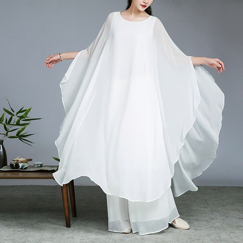 Simple Pattern Midi Dress Wide Leg Pants Meditation Spiritual Zen Practice Yoga Dance Clothing