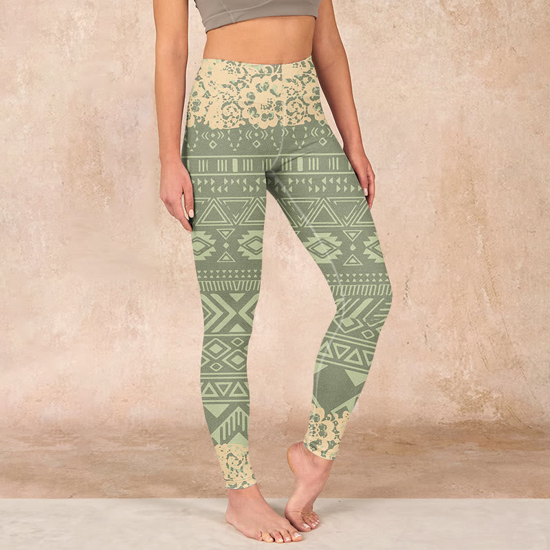 Flowers Geometric Shapes Gym Leggings Women's Yoga Pants