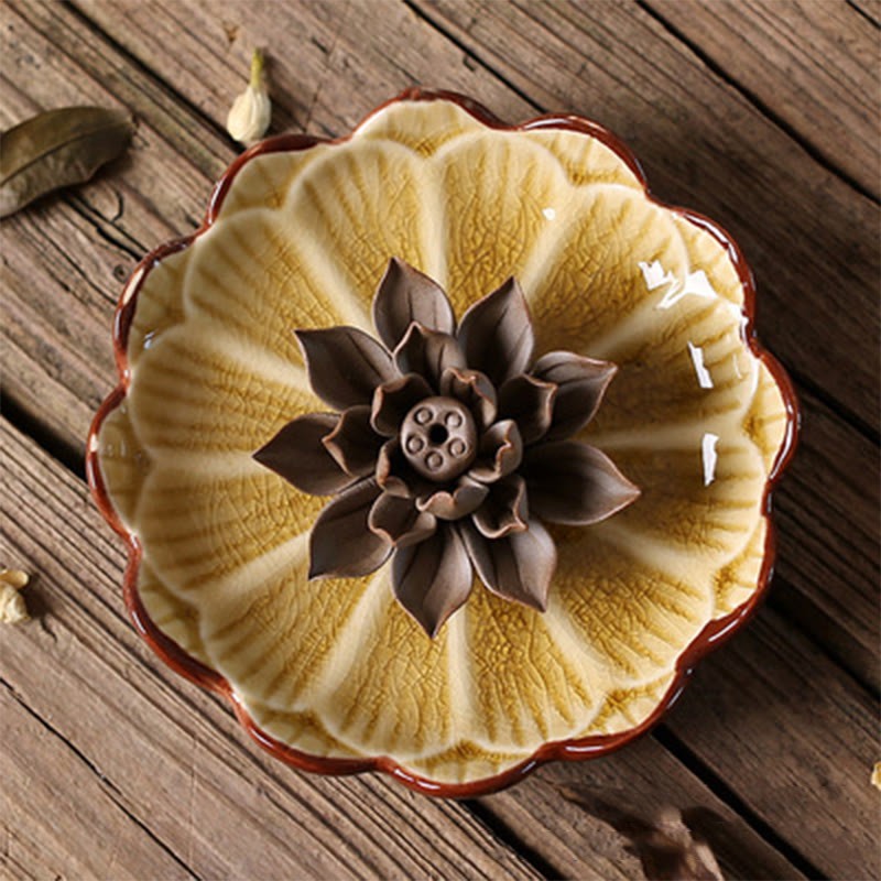 Lotus Pattern Healing Ceramic Incense Burner Decoration