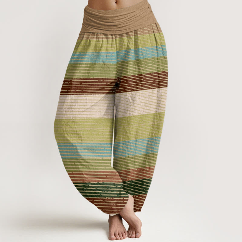 Casual Colorful Horizontal Stripe Pattern Women's Elastic Waist Harem Pants